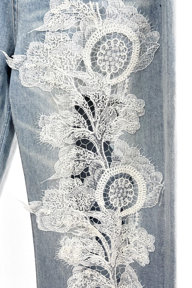 Lace Patchwork Straight Denim