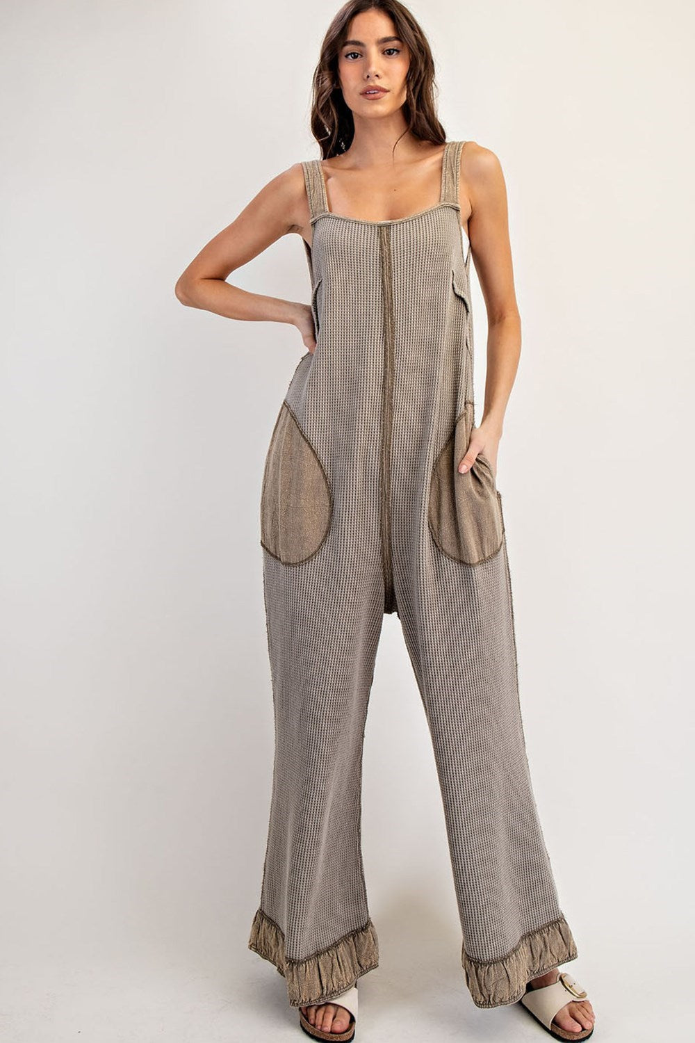 Color washed olive jumpsuit