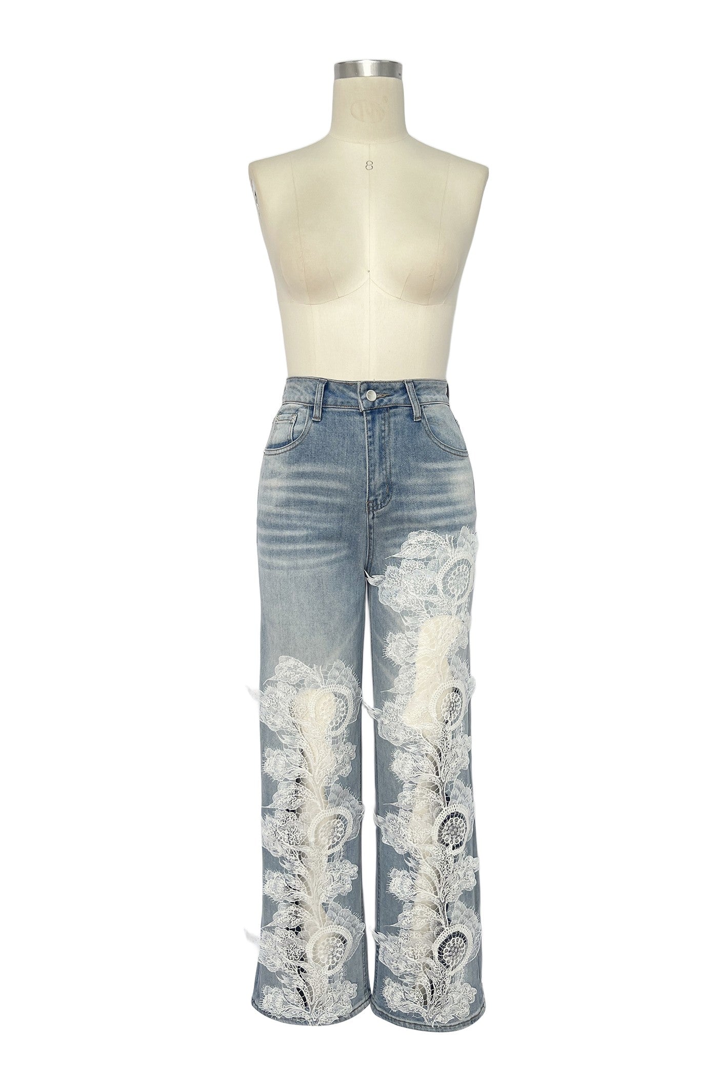 Lace Patchwork Straight Denim