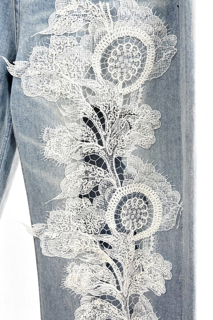 Lace Patchwork Straight Denim