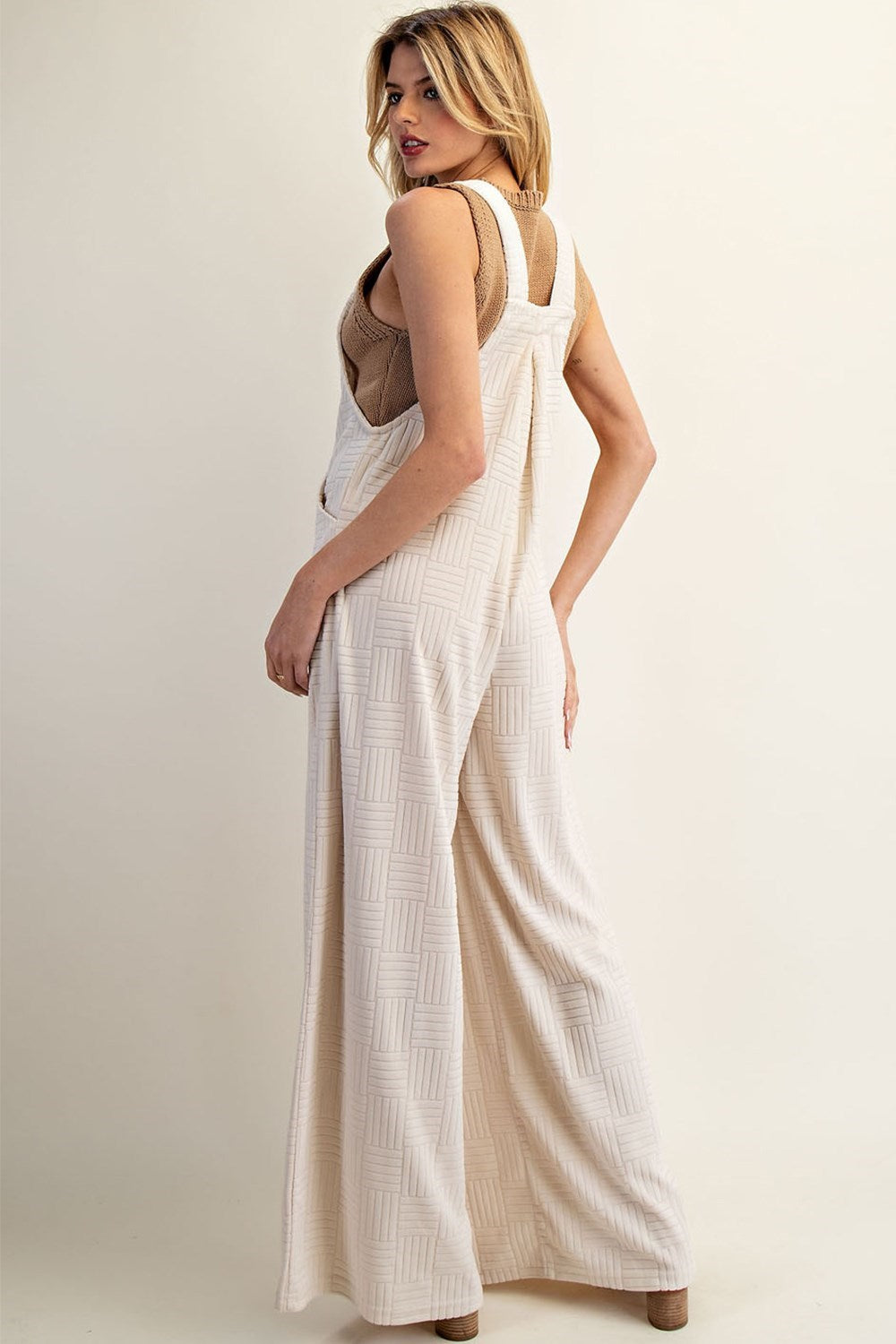 Textured Sleeveless Wide Leg Jumpsuit