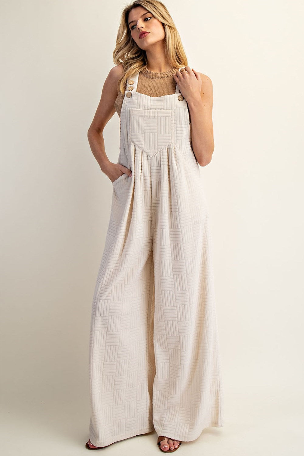 Textured Sleeveless Wide Leg Jumpsuit