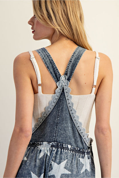 Mineral Washed Star Printed Tiered Jumpsuit