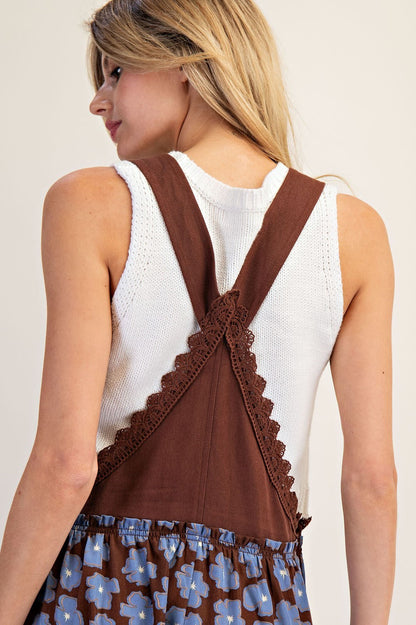 Floral Print Scallop Lace Trim Sleeveless Jumpsuit