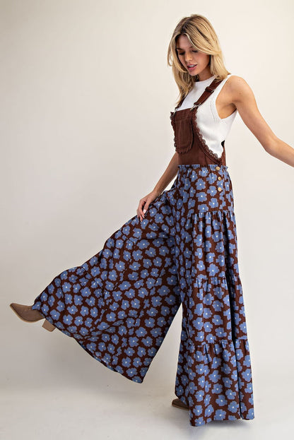 Floral Print Scallop Lace Trim Sleeveless Jumpsuit