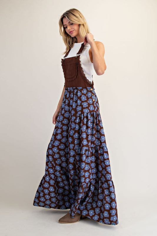 Floral Print Scallop Lace Trim Sleeveless Jumpsuit
