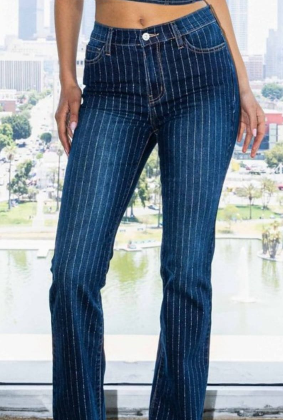 Vibrant thin metallic lines jeans