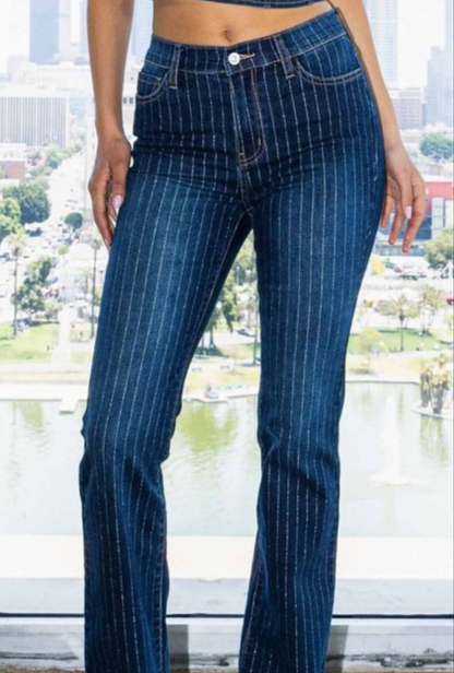 Vibrant thin metallic lines jeans