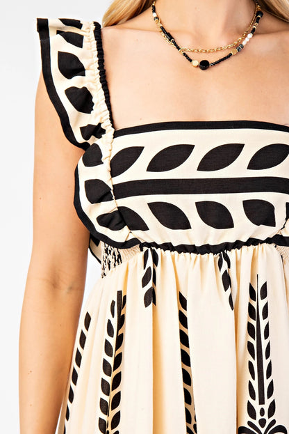 Printed Babydoll Dress with Ruffle Strap Sleeves