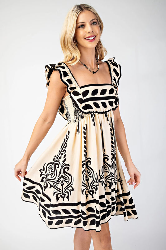 Printed Babydoll Dress with Ruffle Strap Sleeves