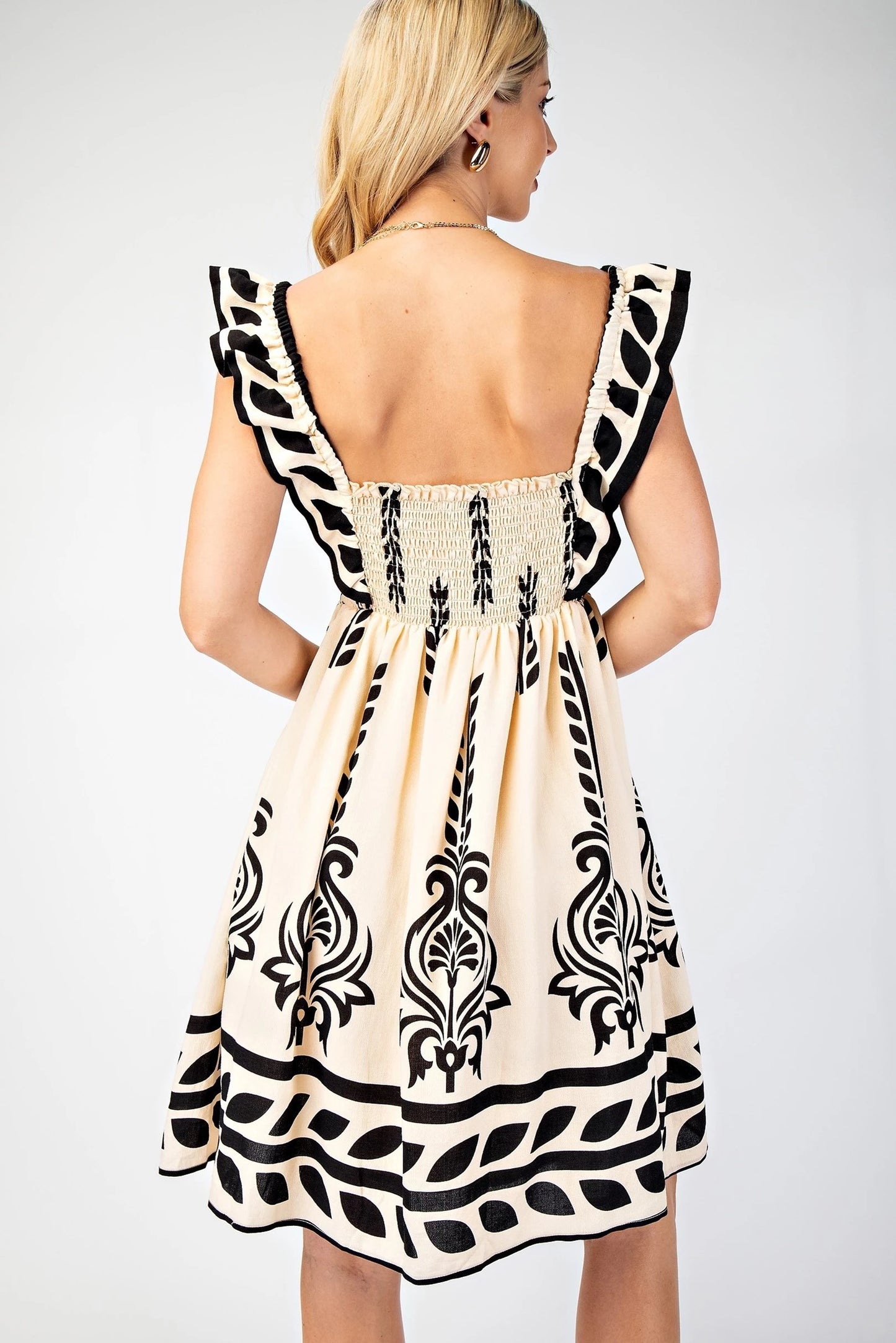 Printed Babydoll Dress with Ruffle Strap Sleeves