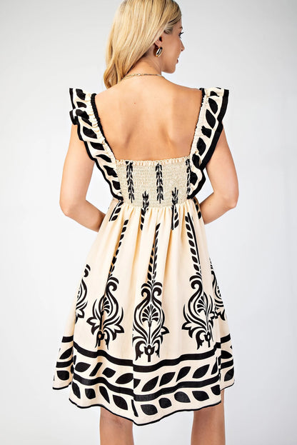 Printed Babydoll Dress with Ruffle Strap Sleeves