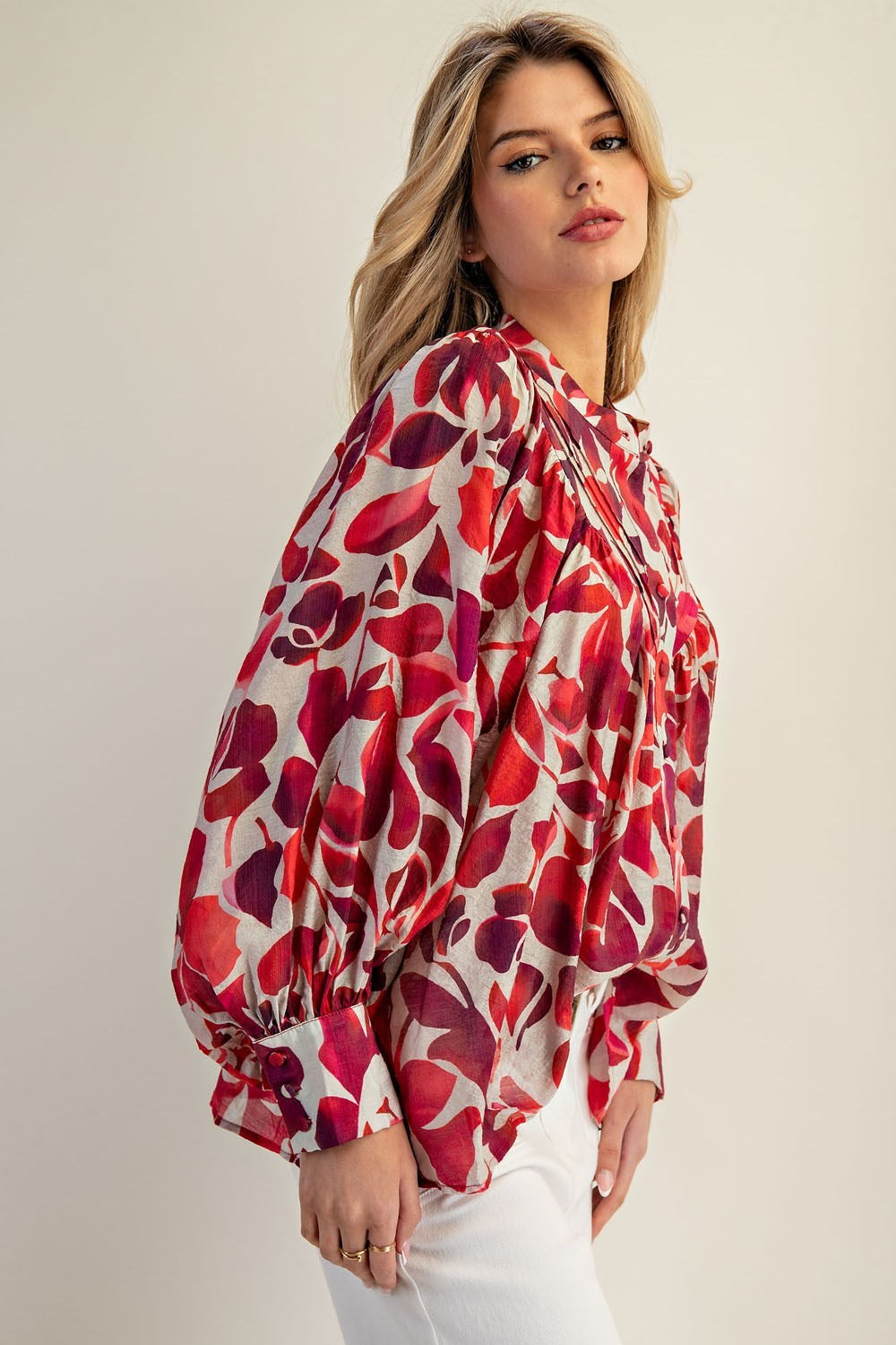 Leaf Pattern Button Down Blouse
