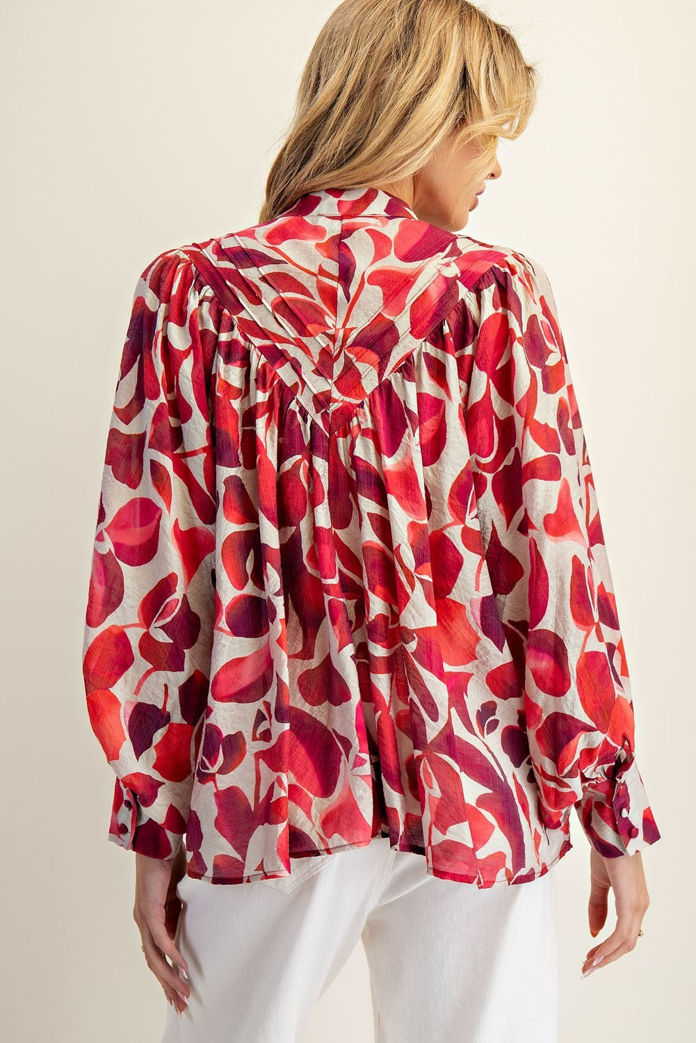 Leaf Pattern Button Down Blouse