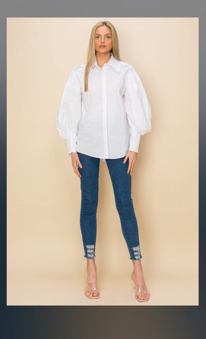 White fancy sleeve blouse