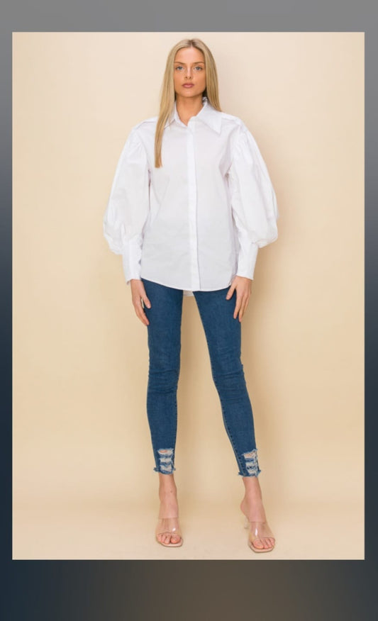 White fancy sleeve blouse