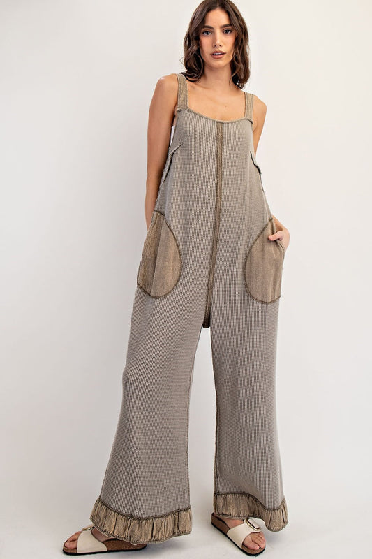 Color washed olive jumpsuit