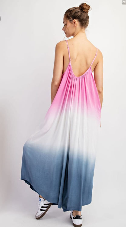 Ombre jumpsuit with pink and blue tones