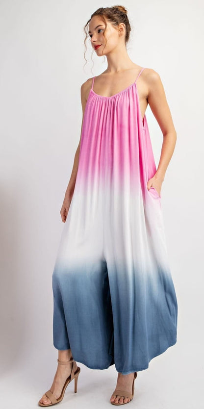Ombre jumpsuit with pink and blue tones