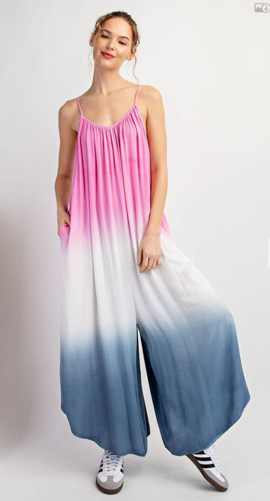 Ombre jumpsuit with pink and blue tones
