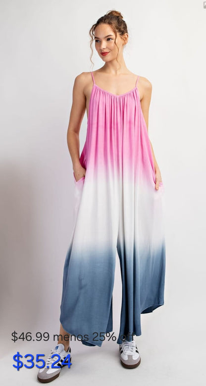 Ombre jumpsuit with pink and blue tones