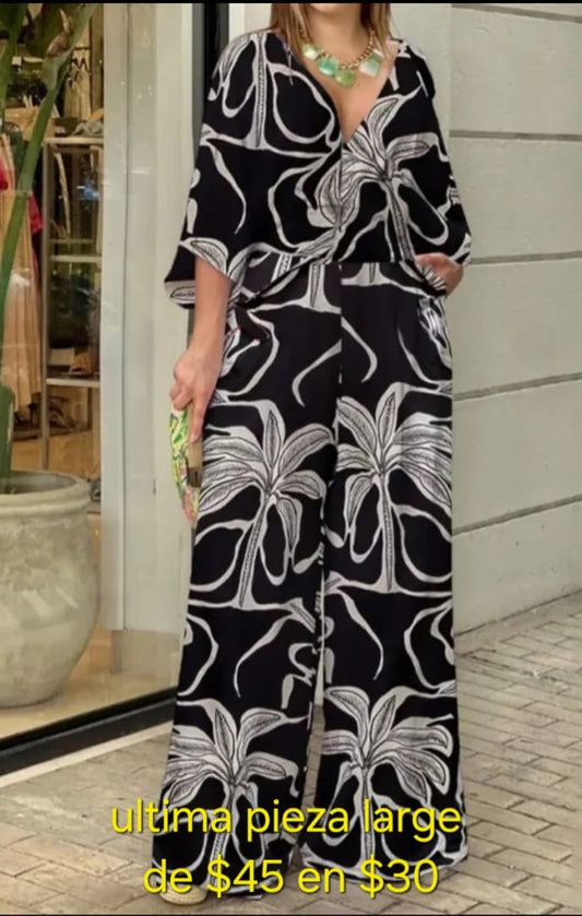 Black and white palm jumpsuit