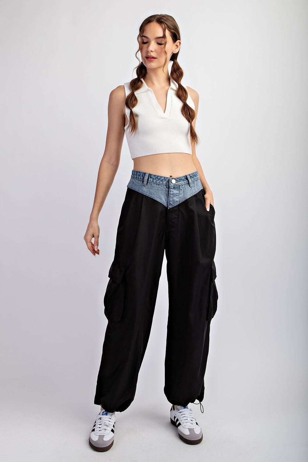 Color block denim cargo pant