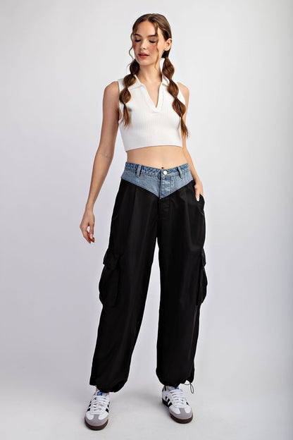 Color block denim cargo pant