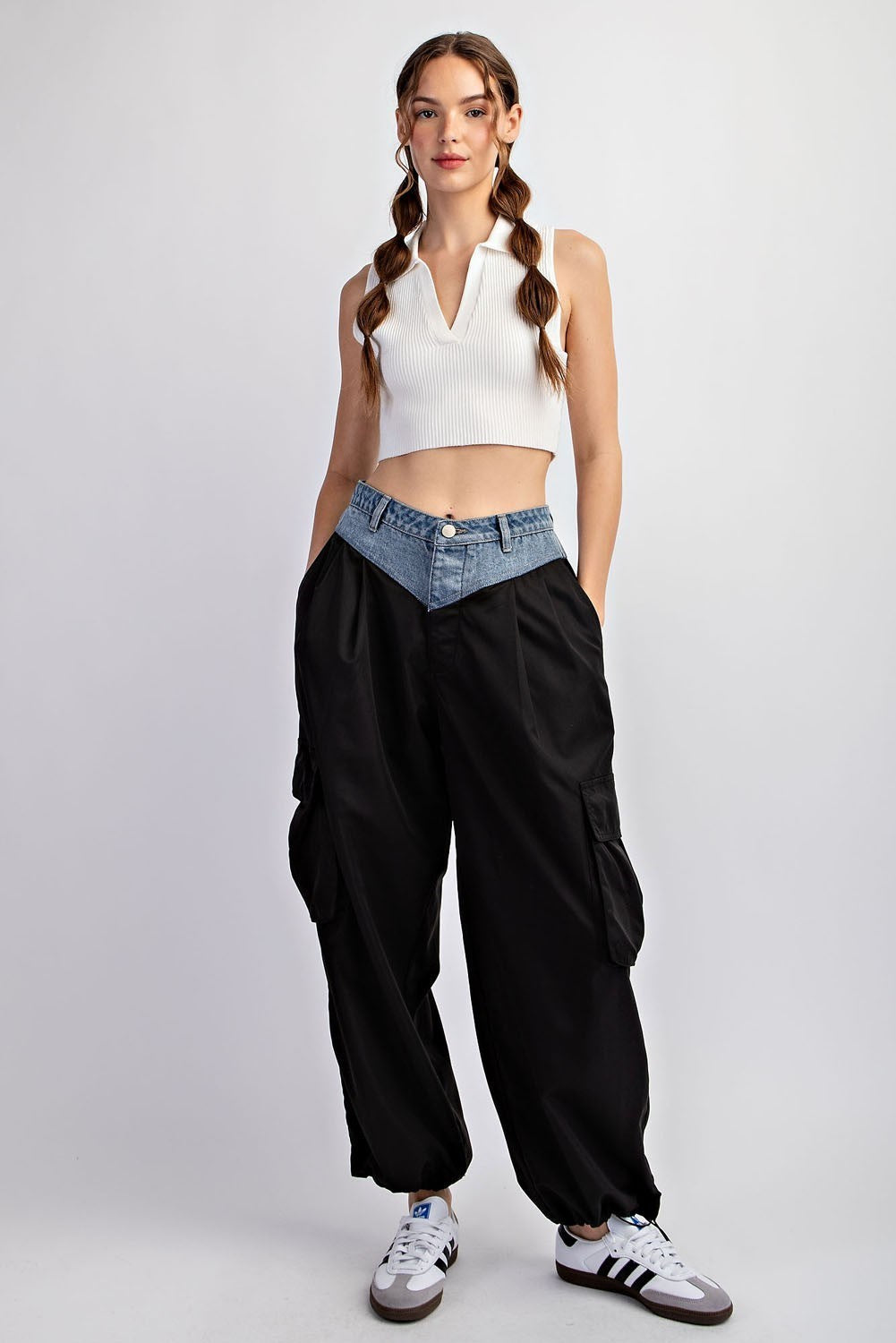 Color block denim cargo pant