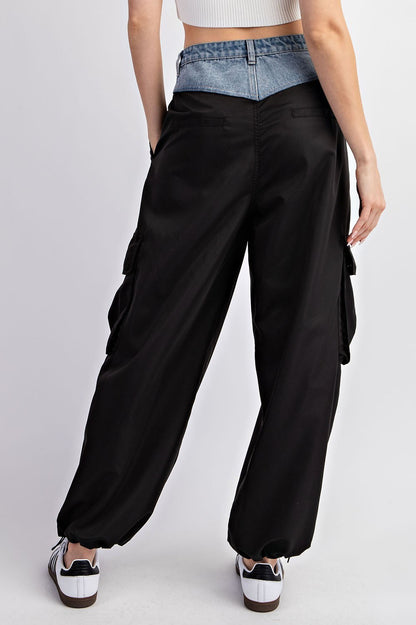 Color block denim cargo pant