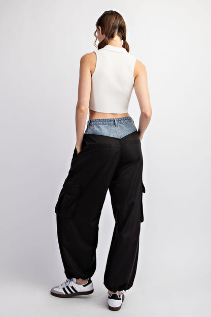 Color block denim cargo pant