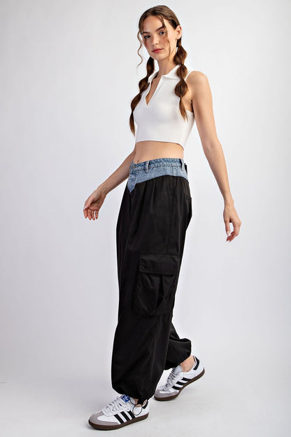 Color block denim cargo pant