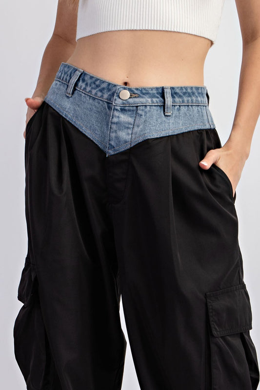 Color block denim cargo pant