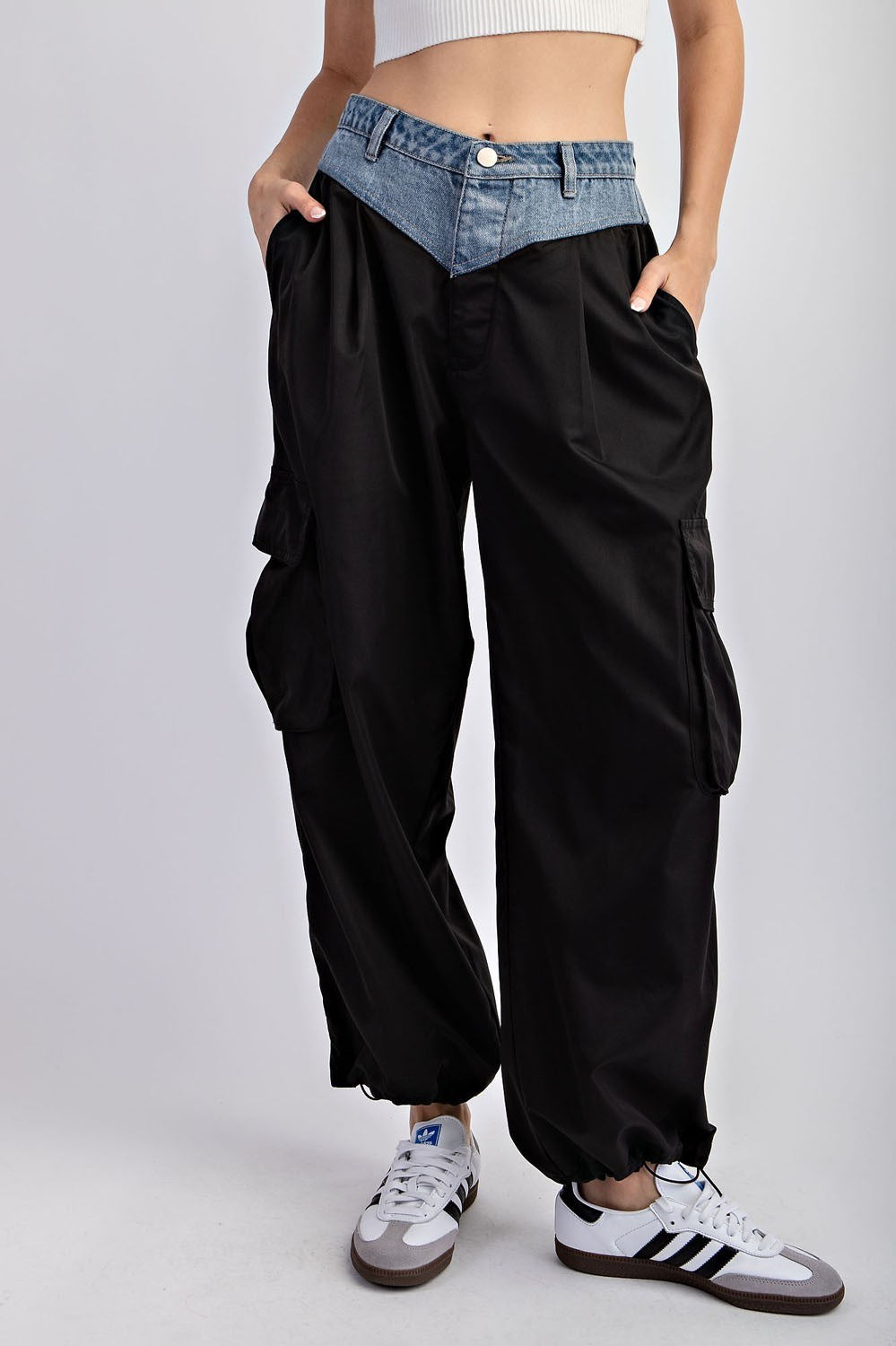 Color block denim cargo pant