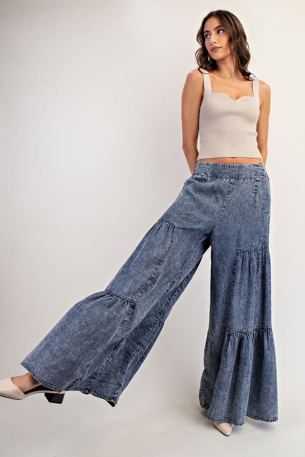 Denim wide pants
