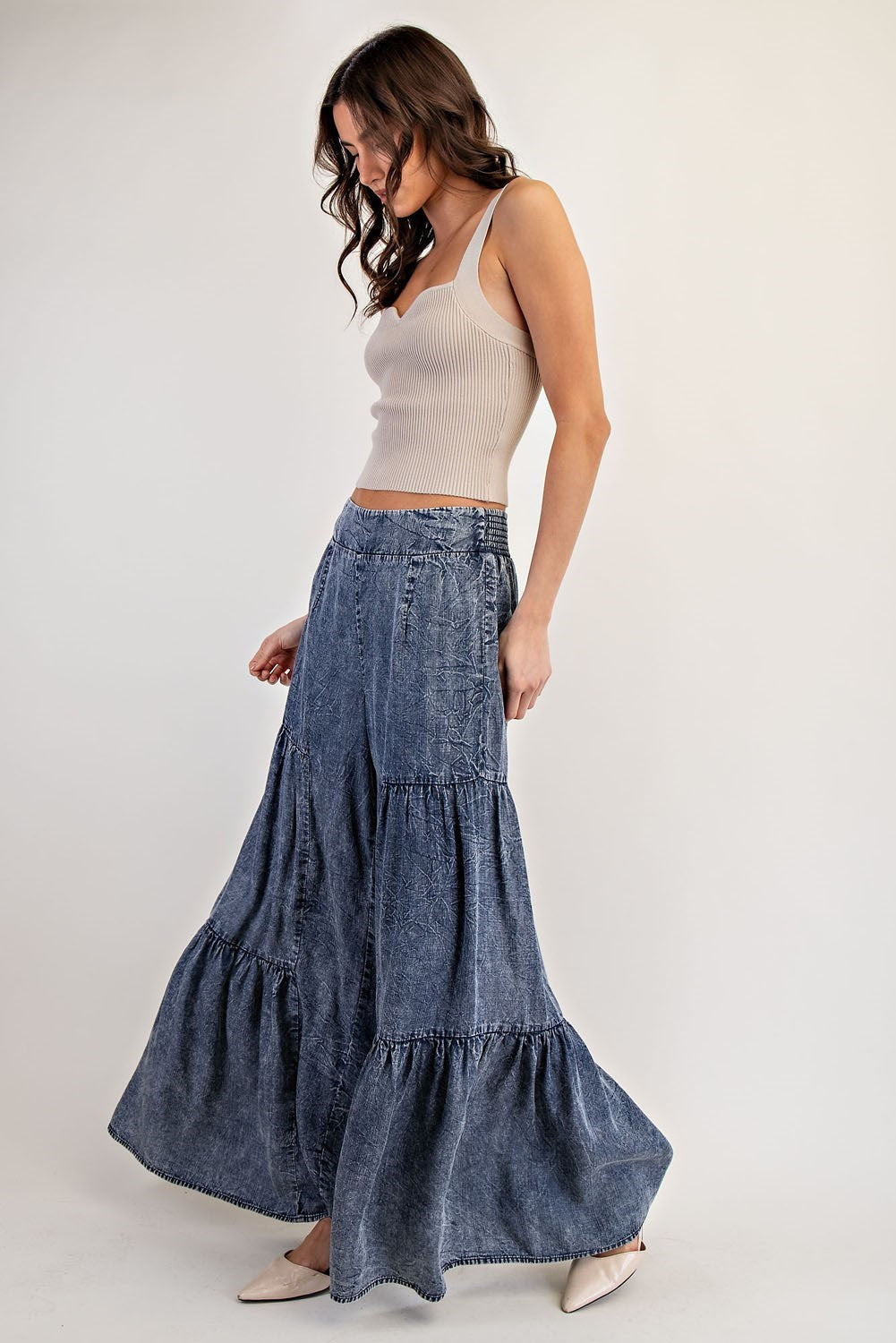 Denim wide pants