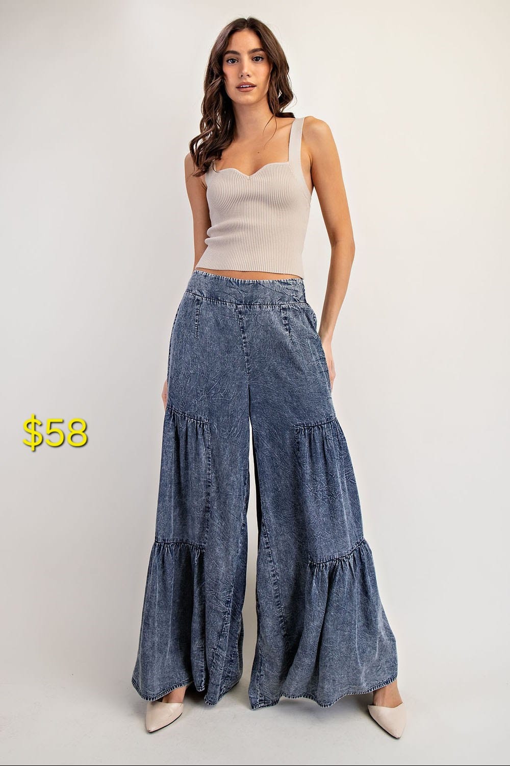 Denim wide pants