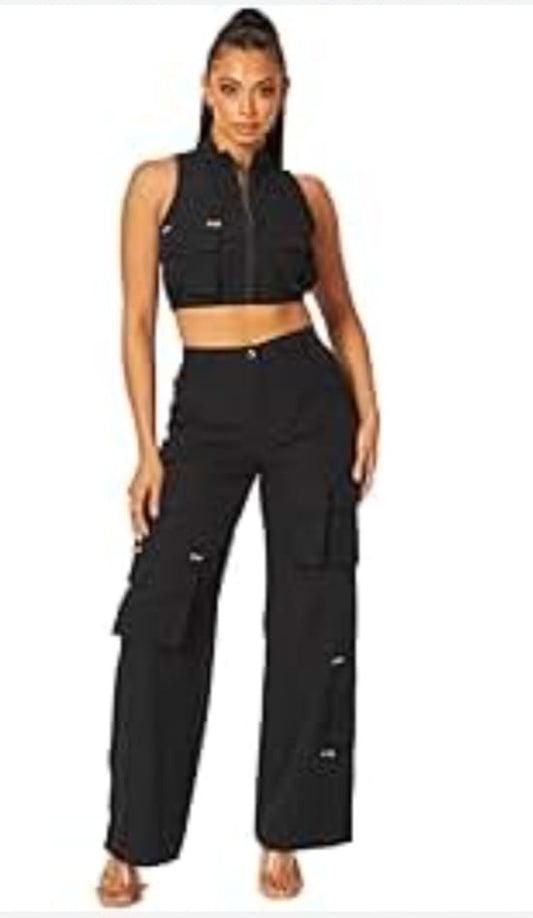 Black satin Cargo Pants