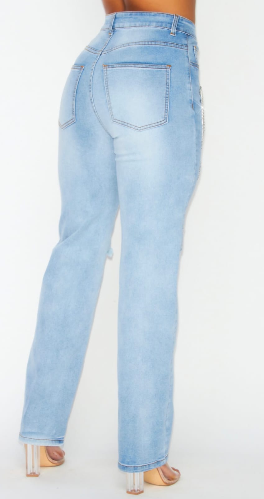 Rhinstone denim pants jeans