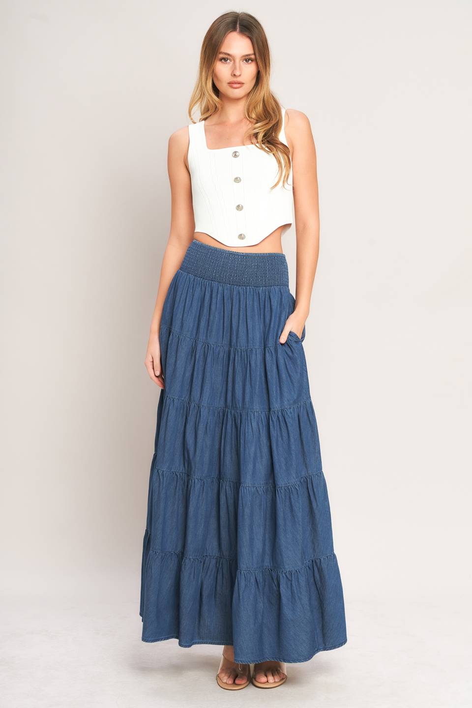 Denim maxi skirt/ you can wear like strapless dress