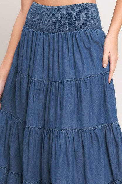 Denim maxi skirt/ you can wear like strapless dress