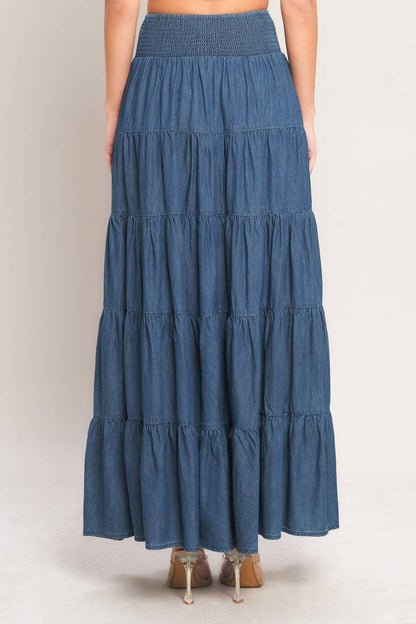 Denim maxi skirt/ you can wear like strapless dress