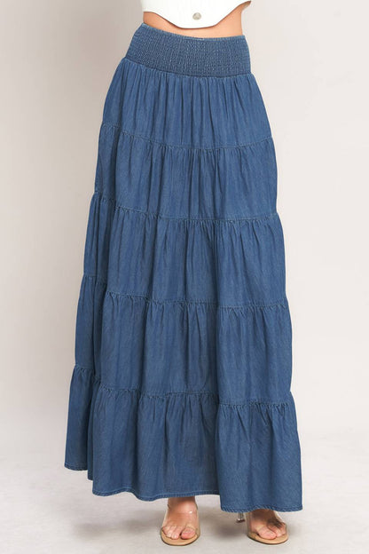 Denim maxi skirt/ you can wear like strapless dress