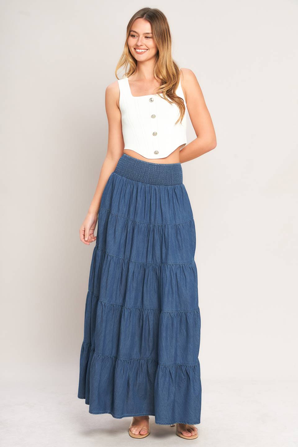 Denim maxi skirt/ you can wear like strapless dress