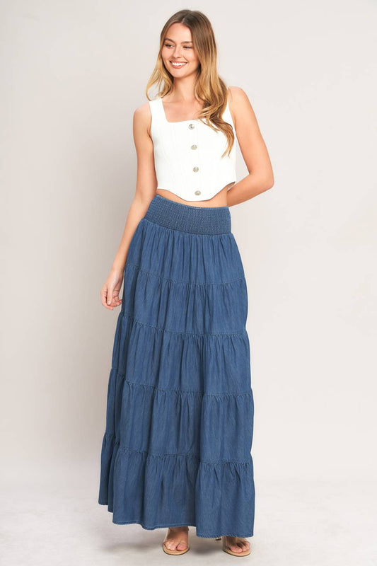 Denim maxi skirt/ you can wear like strapless dress