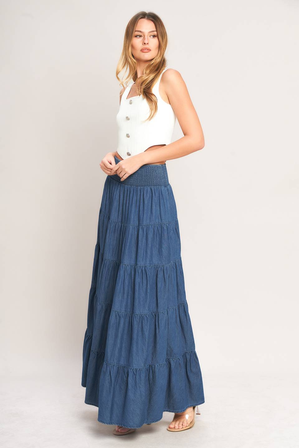 Denim maxi skirt/ you can wear like strapless dress