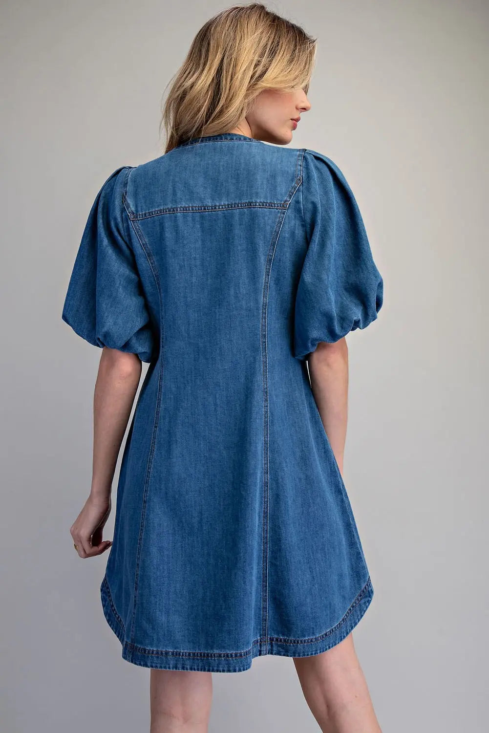 Denim Button Down Puff Sleeve Mini Dress