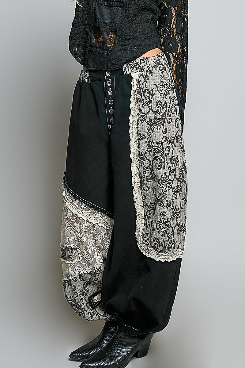 Patchwork pants negro