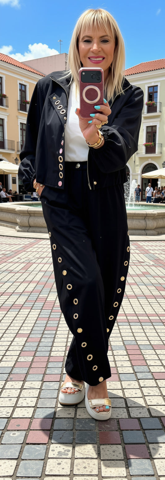 Black barrel pant set