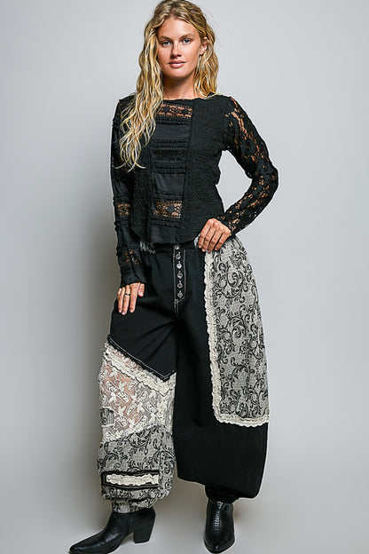 Patchwork pants negro